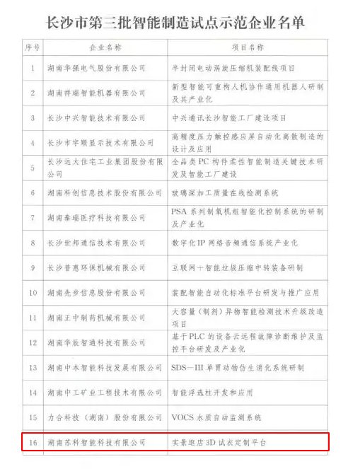 长沙市智能制造试点示范企业